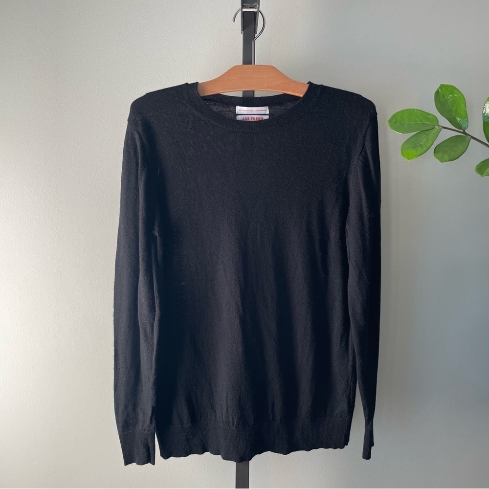 100% Merino Wool Crewneck Knit Pullover Sweater Black Size Large